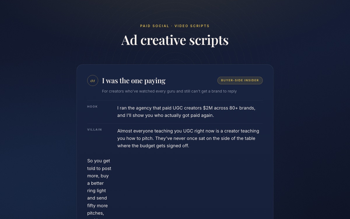 Ad creative scripts preview